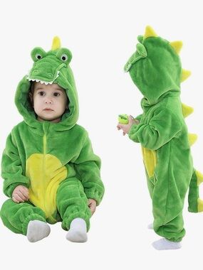 Green & Yellow Baby Dinosaur Hooded Romper
